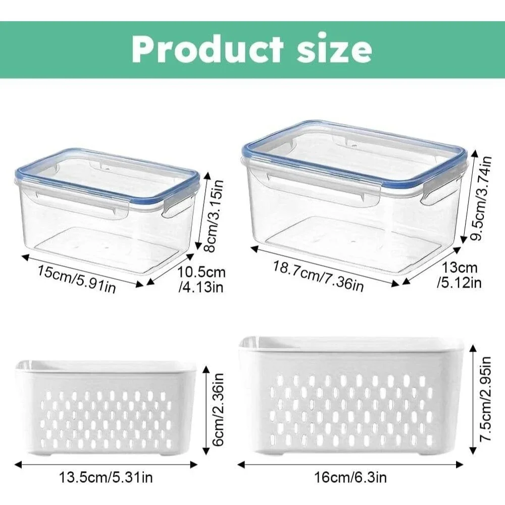 Fruit Storage Container Fridge Produce Keeper Leakproof Food Saver Clear White